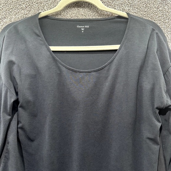 Garnet Hill Blouse Top Women XS Black Long Sleeve Silk Back Scoop Neck - Picture 7 of 12